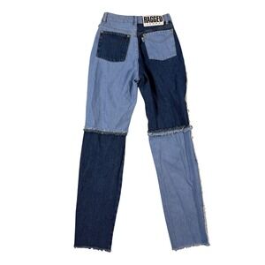 The Ragged Priest Two Tone Patchwork Frayed Straight Leg Jeans Womens 26 (25)